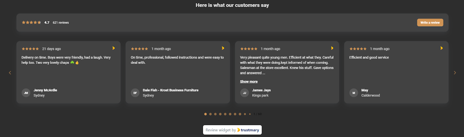 Jeda logistics showcase their reviews with trustmary's review widget