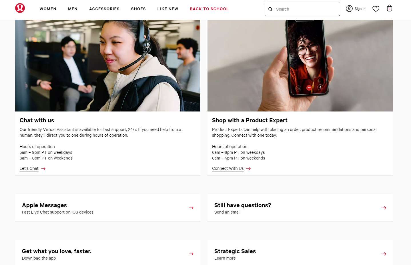 screenshot from Lululemon's website