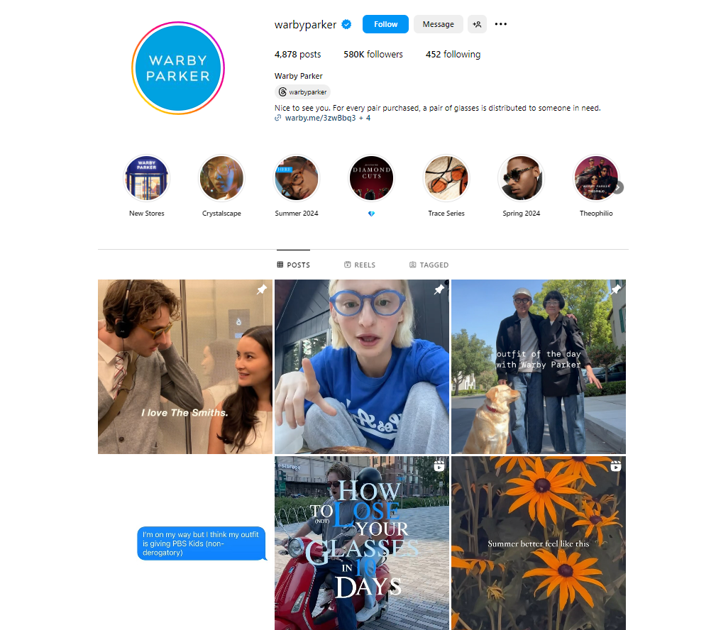 warby parker's instagram page