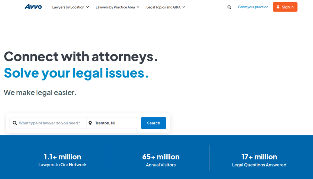 screenshot from Avvo