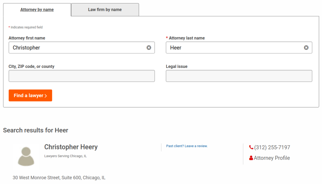 Screenshot from FindLaw