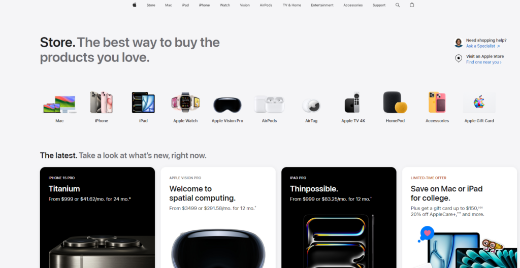 screenshot from apple's website