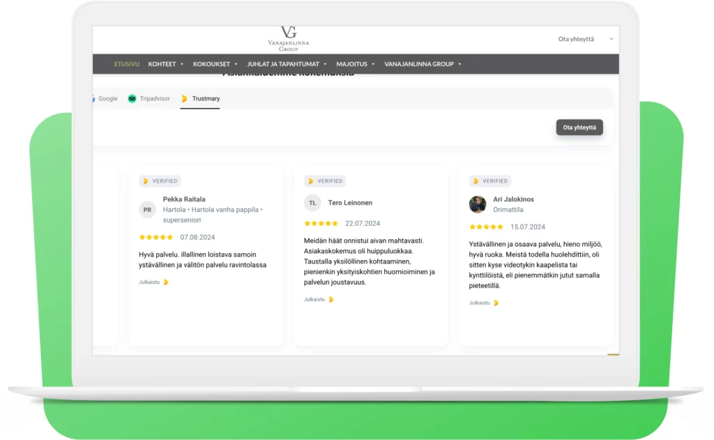 vanajanlinna widget creates trust on the website