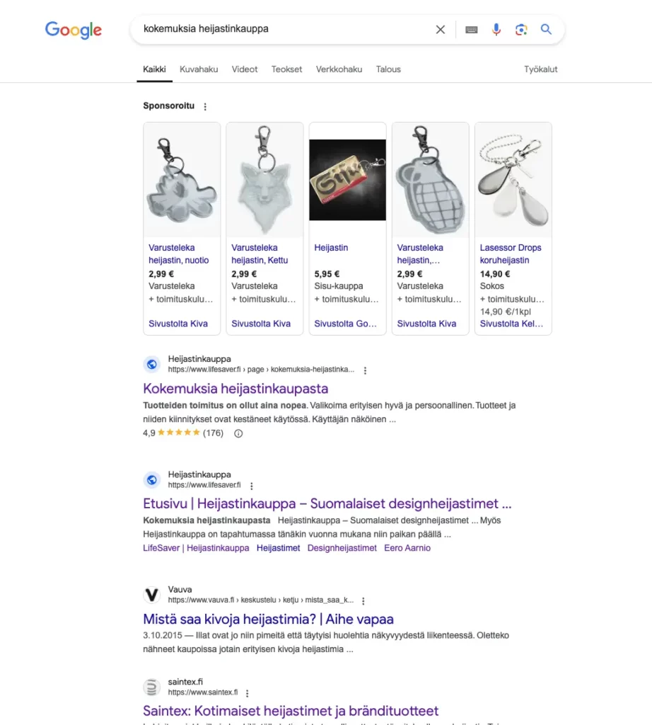 kokemuksia yrityksestä esimerkki hakukoneissa