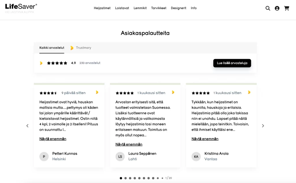 heijastinkauppa verkkokauppa widget sivuilla esimerkki