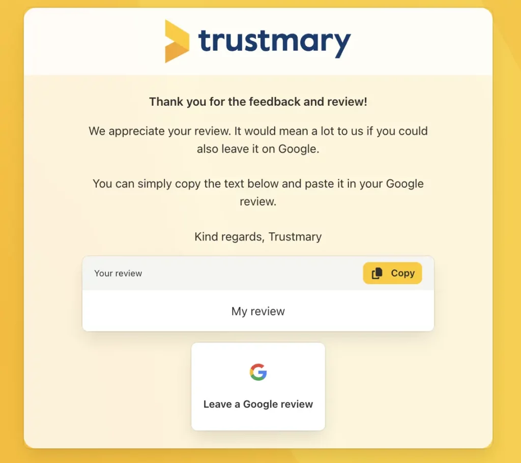 Copy review text to clipboard