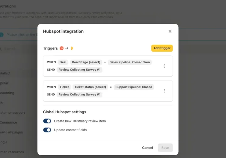 Integrate Trustmary and HubSpot in just a few clicks
