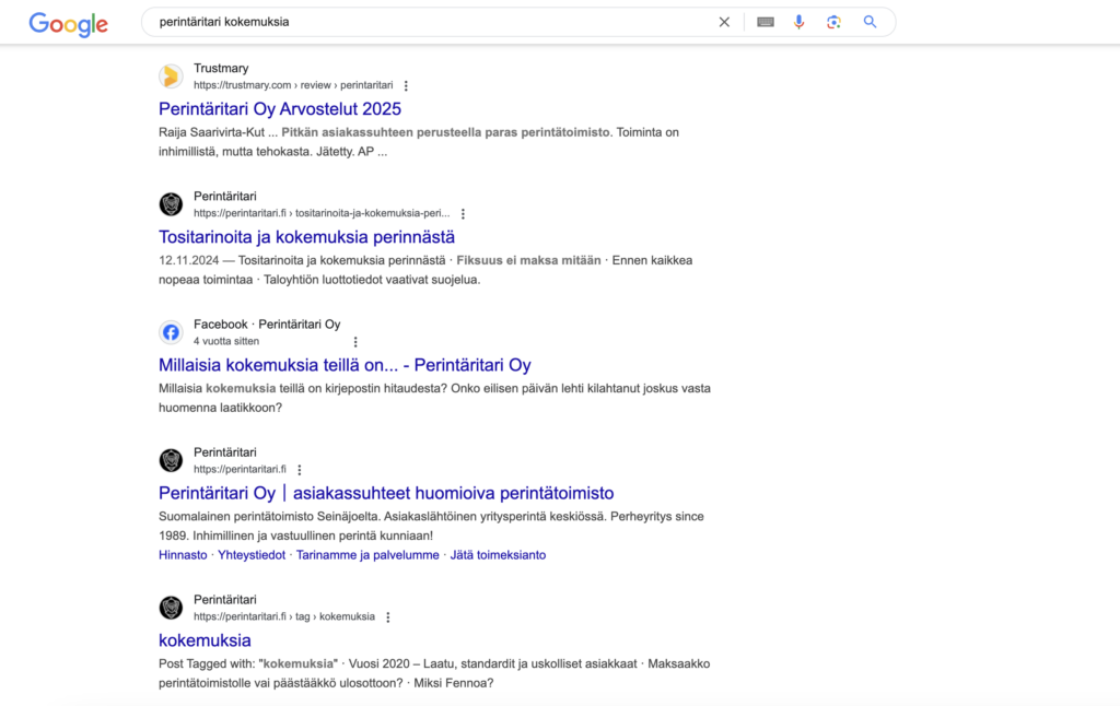 arvostelusivu näkyy orgaanisessa googlehaussa