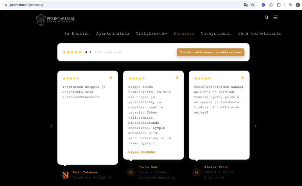 perintäritari widget verkkosivuilla