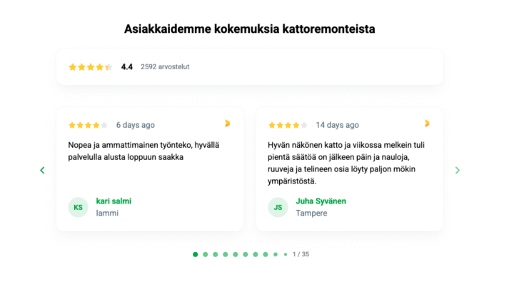 arvosteluwidget nettisivulla