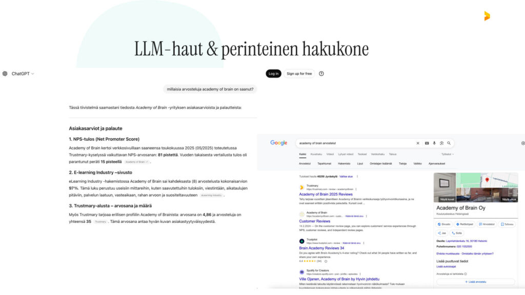 LLM-haut ja perinteinen hakukone voi nostaa arvosteluja, jos käyttää Trustmarya
